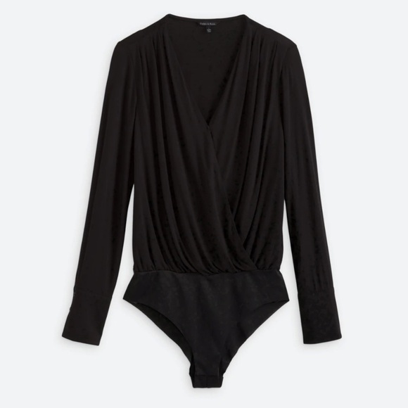 Violets & Roses Black Surplice Knit Bodysuit - Picture 1 of 6